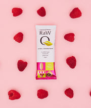 Low sugar, gluten free, blood sugar stable, vegan RawQ blood sugar friendly bar and raspberries