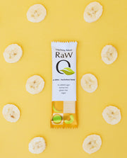 Low sugar, gluten free, blood sugar stable, vegan RawQ bar and bananas